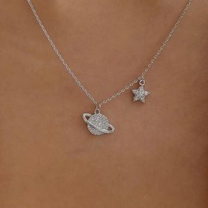 2/$10 NEW! Dainty Planet Charm Necklace Rhinestone Star Universe